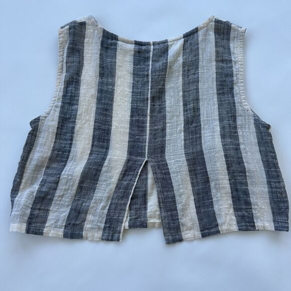 Osei Duro Womens Crop Linen Like Tank Split Back Wide Stripes Small Garmentory - Picture 5 of 5